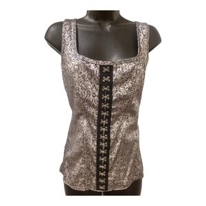 Corset tank top Silver And Black Floral Paisley Design 1X
